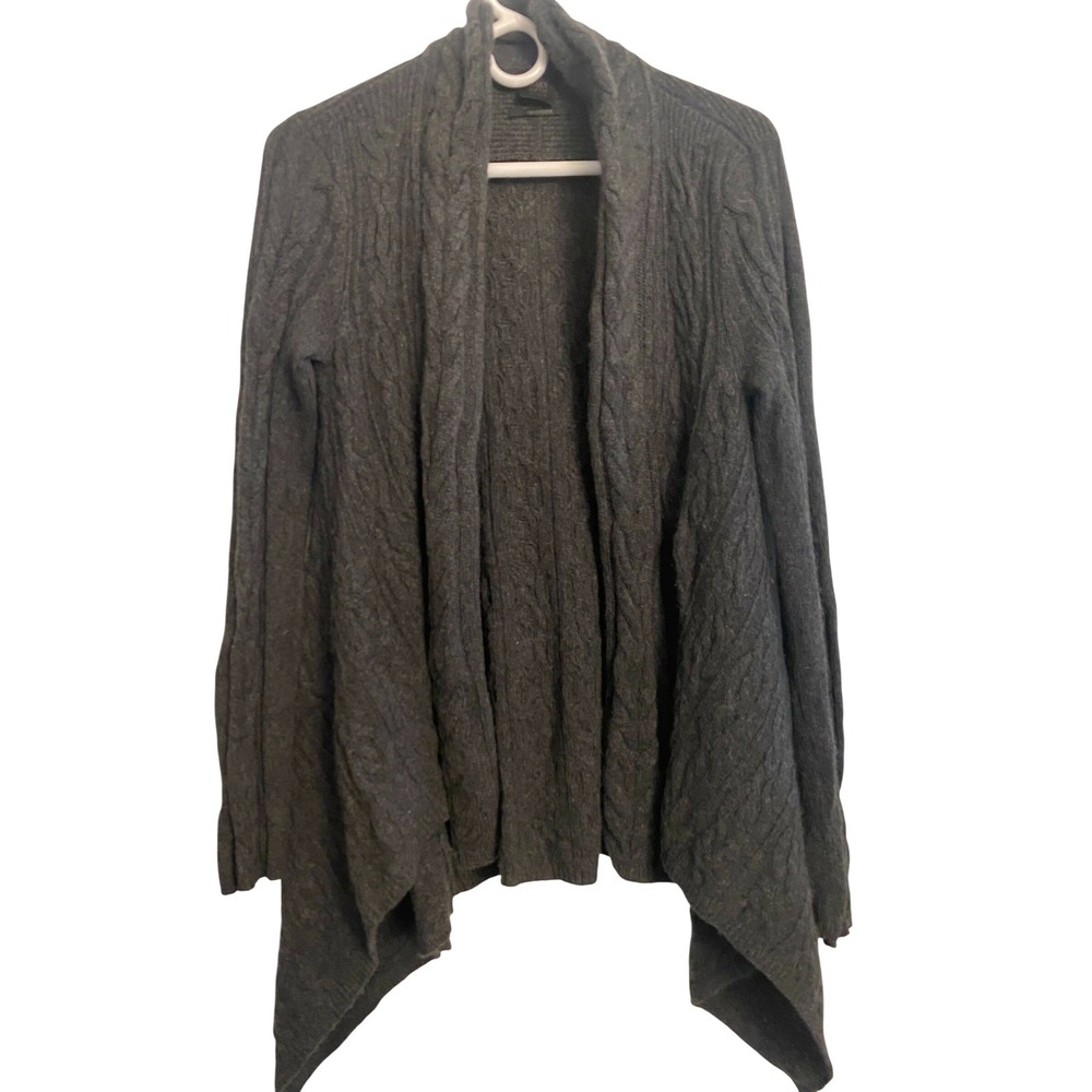 Saks Fifth Avenue 100% Cashmere Cable Knit Open Front Slate Cardigan Small